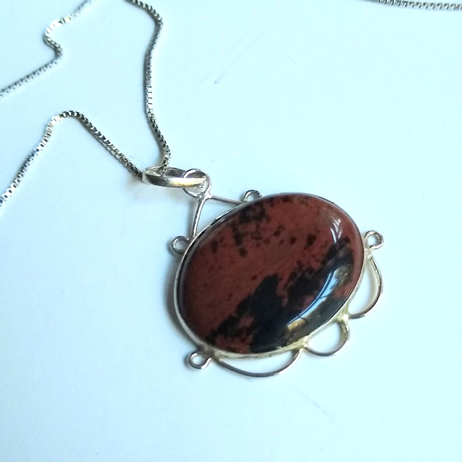 VTG New Mahogany Obsidian 925 Sterling Silver Pendant 18″ Necklace w Chain