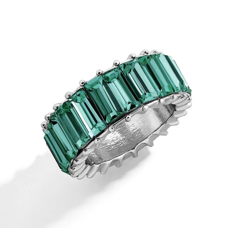 Women Cubic Zirconia Ring Green Crystal Rings Party Lady Engagement Jewelry 1Pc