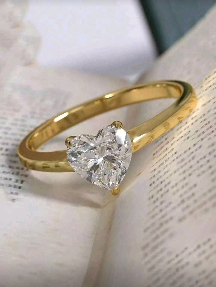 Gold Plated Copper White/Colorless Heart-Shaped CZ Ring Size 8