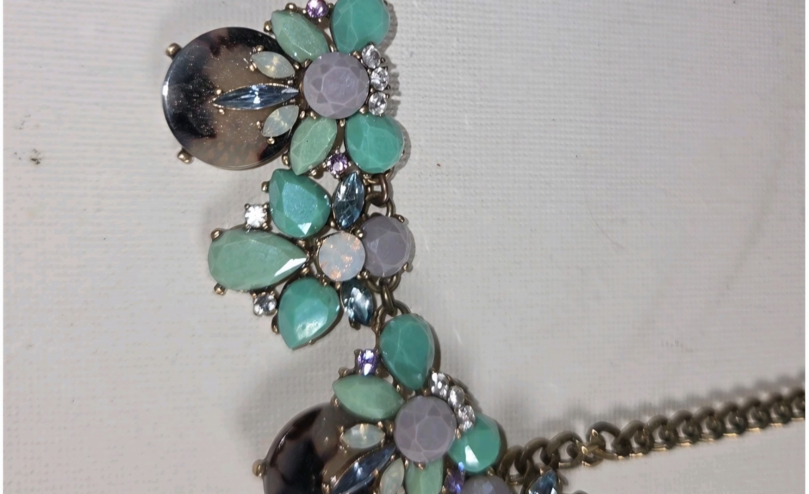 Mint Green Jade Opal Amethyst Rhinestone Floral Statement Bib Necklace