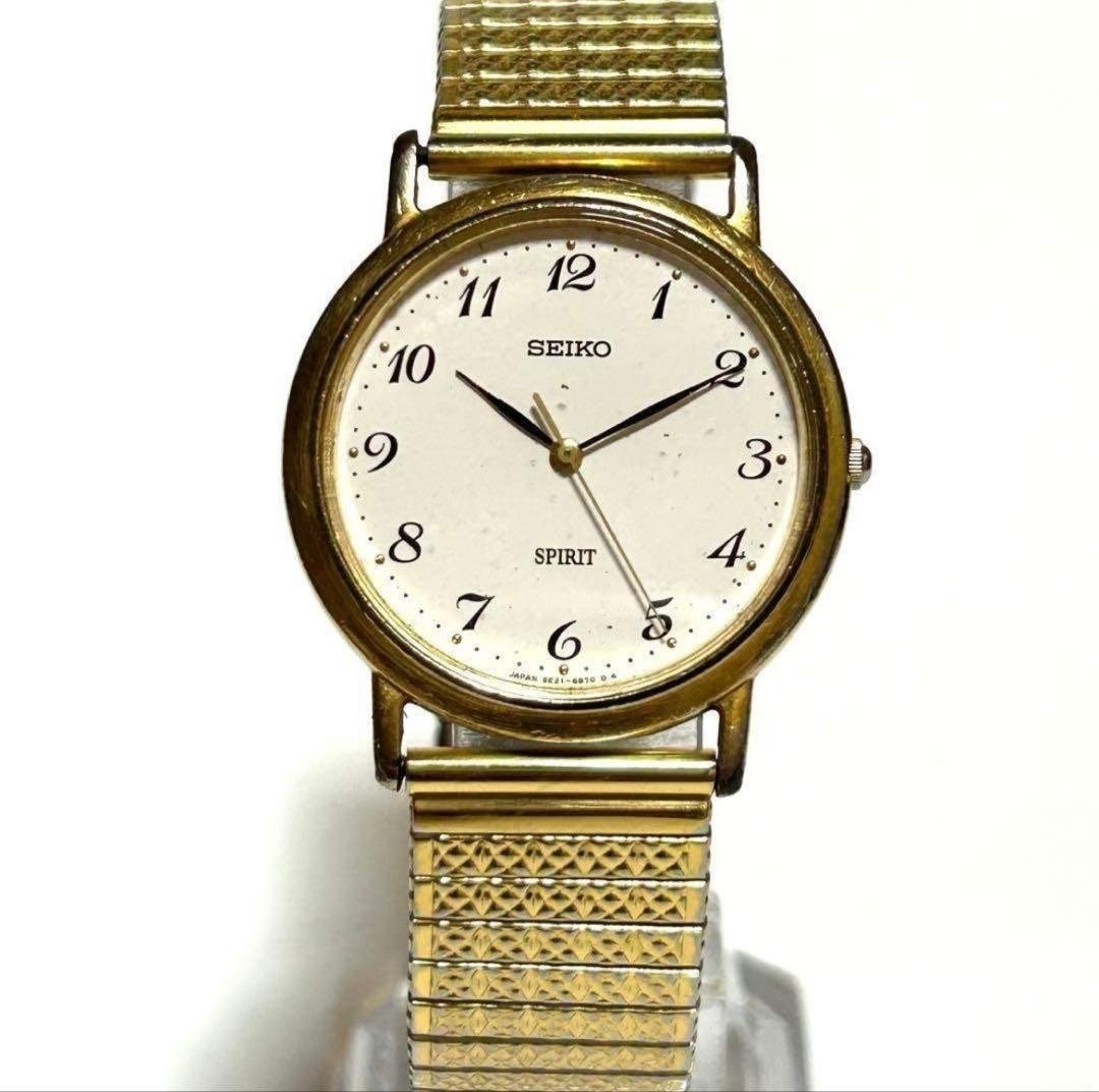 SEIKO Spirit 5E21-6C00 Gold Quartz Wristwatch Battery Replaced Working