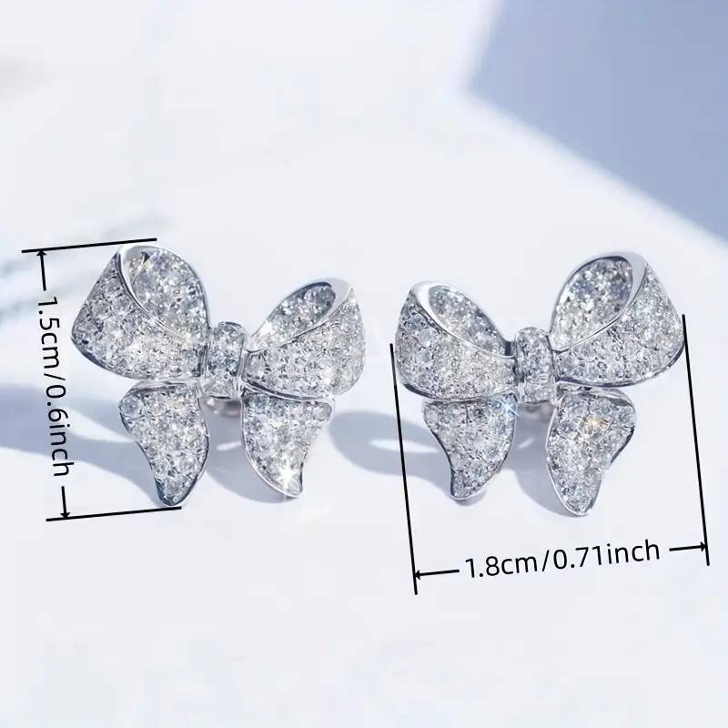 2ct Round Cut Moissanite Bow Design Stud Earring For Women 14K White Gold Plated