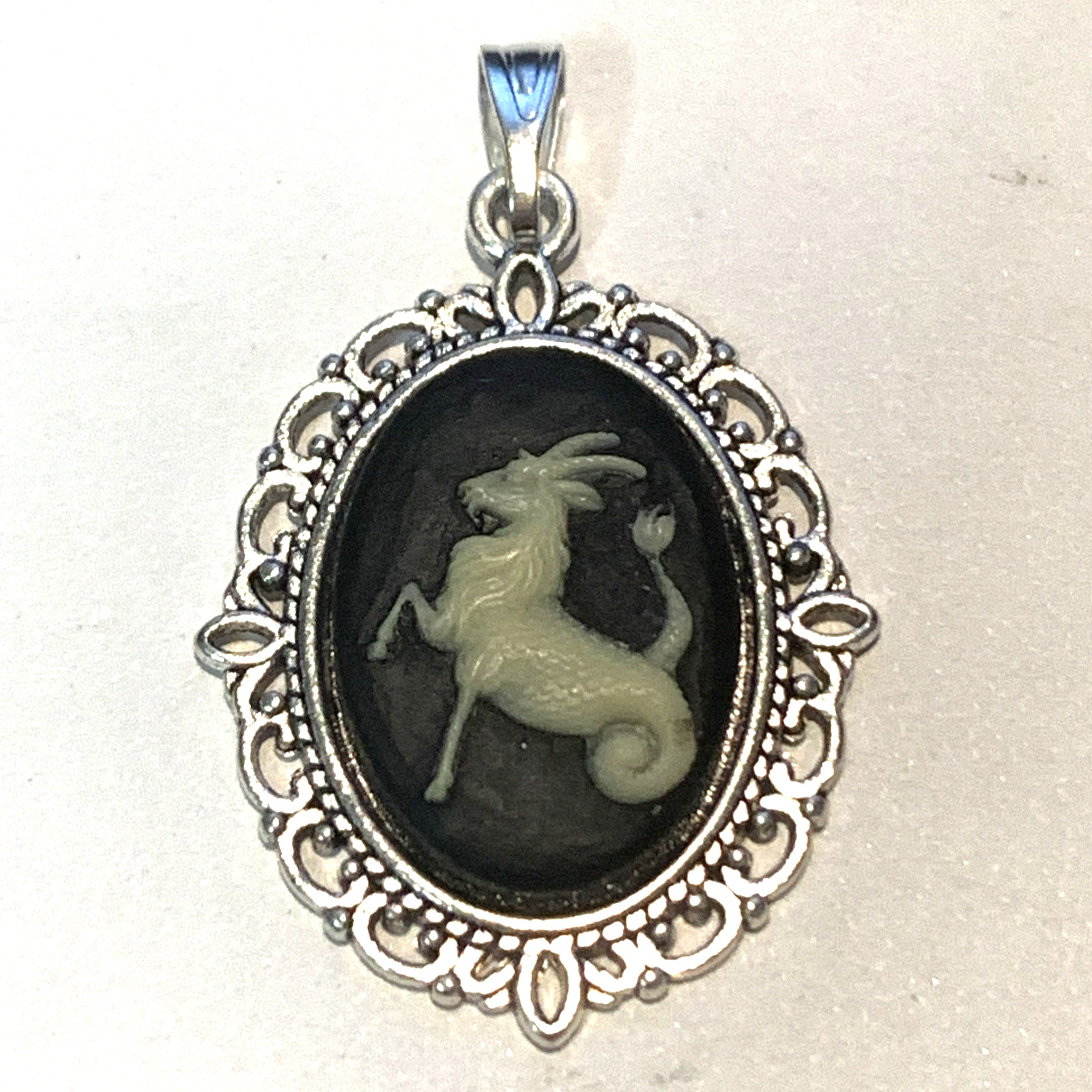 **HUGE SALE **VINTAGE ZODIAC PENDANT. black/silver-NEW- “CAPRICORN”