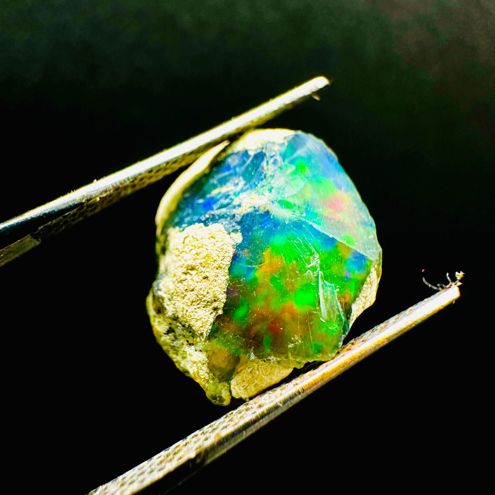 Natural Ethiopian Welo Black Opal Rough, Vibrant Rainbow Opal Fire 4ct 15x12MM