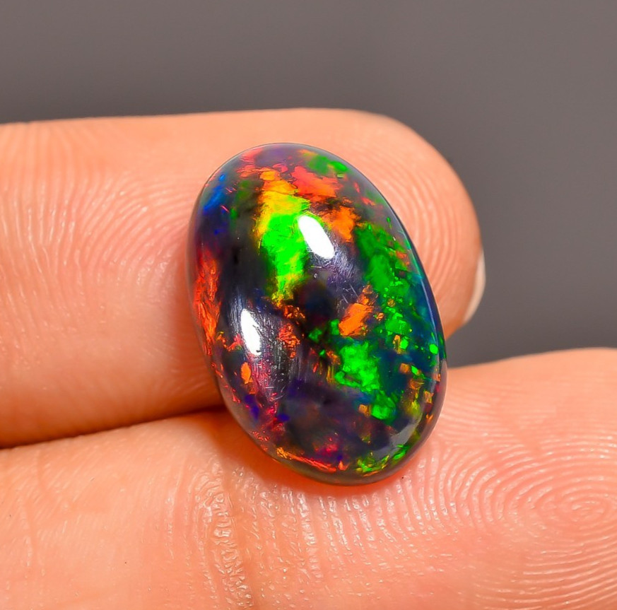Natural Black Ethiopian Opal Oval Shape Cabochon Loose Gemstone 4.08 Ct 15X10X5