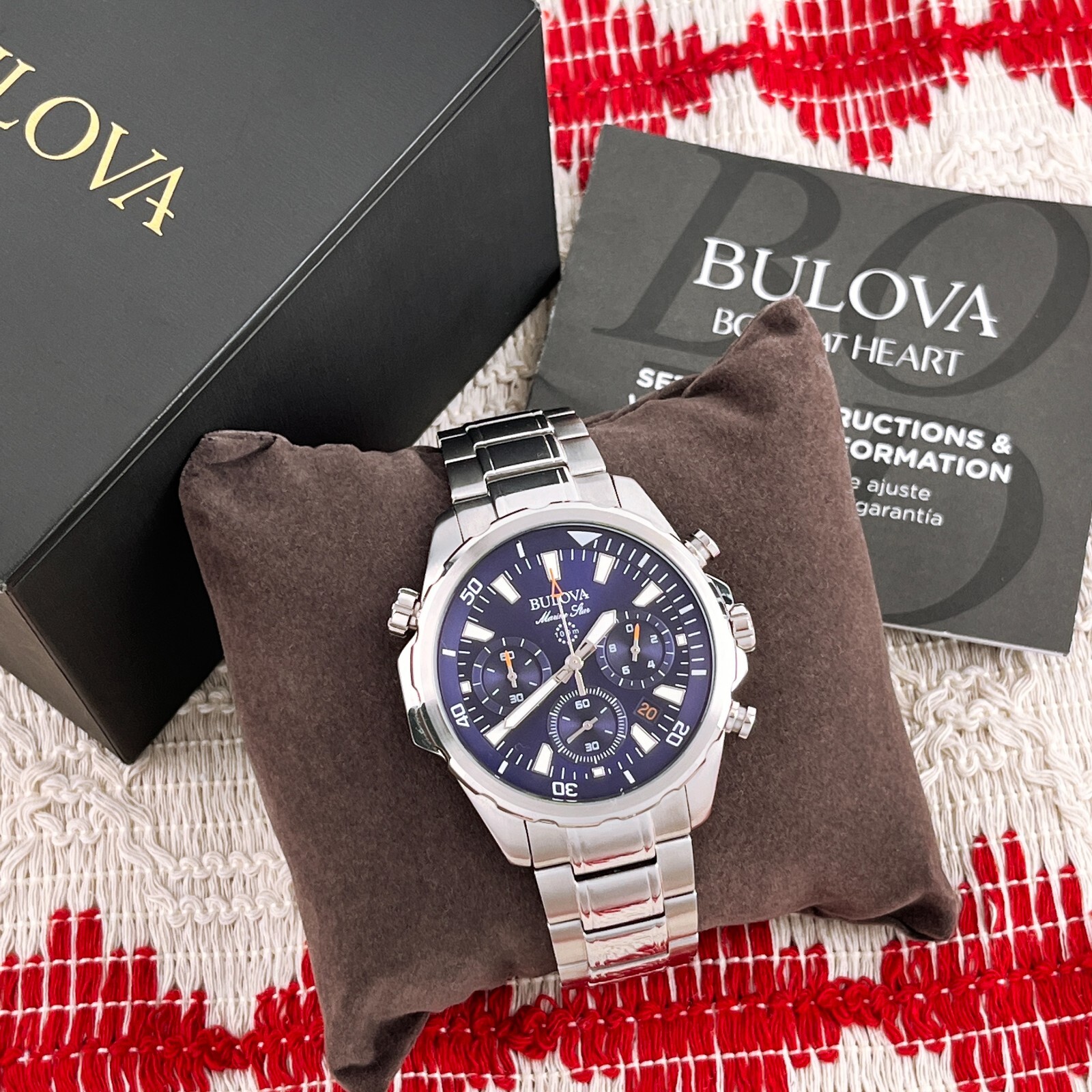 Classic Bulova Marine Star 96B256 Blue Dial 43mm Chronograph Quartz Men’s Watch