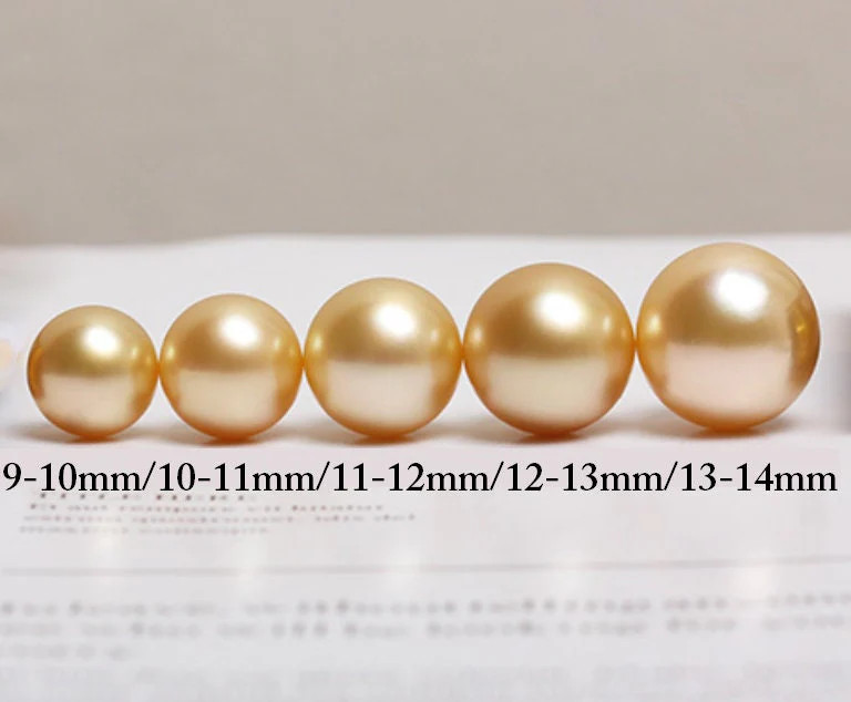 Natural 13.9mm South Sea Golden Pearl Necklace, Sunset Deep Gold with 18K Gold