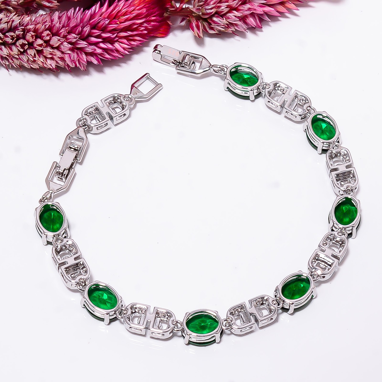 Chrome Diopside, CZ 925 Sterling Silver Adjustable Bracelet 7-8″ B140217