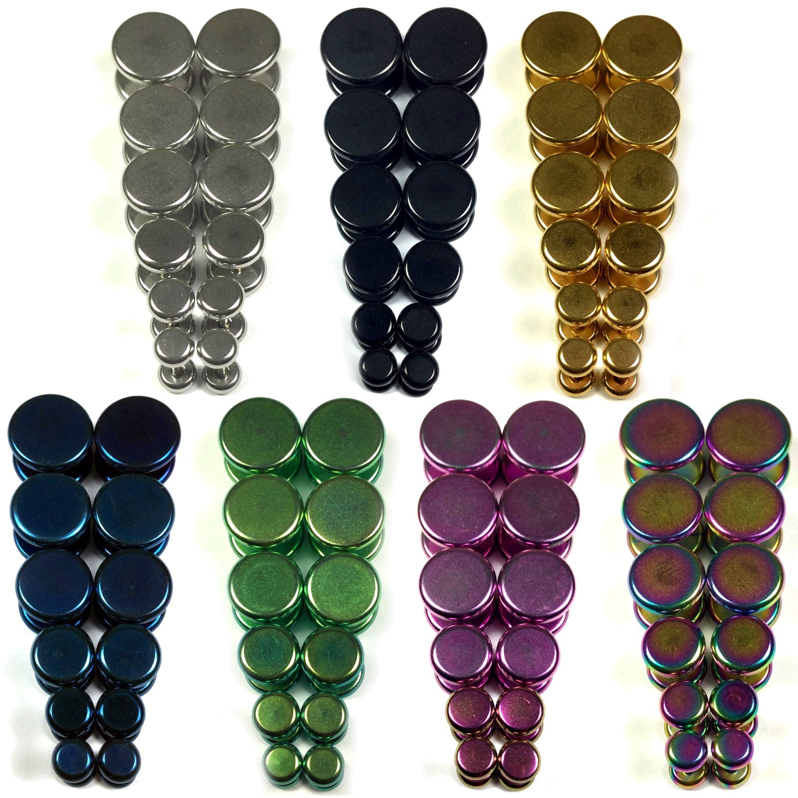 V149 Steel Fake Cheater Illusion Faux Plugs 4G~1/2 Silver Black Gold Blue Green