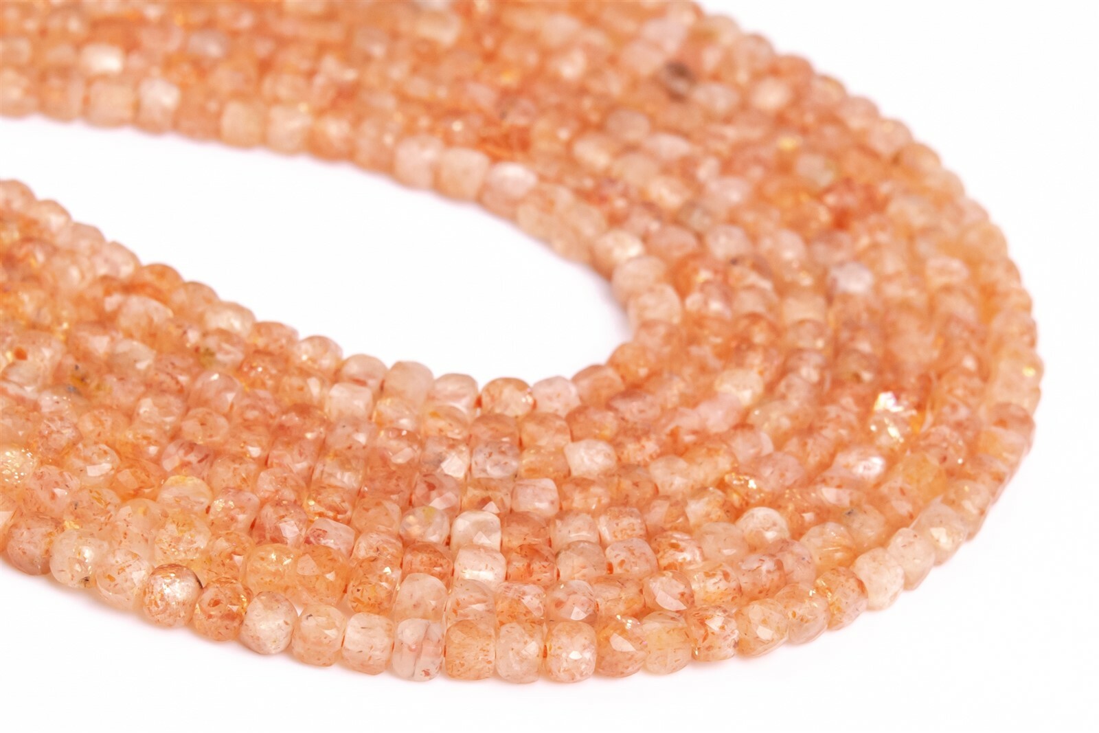 2x2MM Orange Sunstone Faceted Cube Grade AA Genuine Natural Loose Beads 15.5″