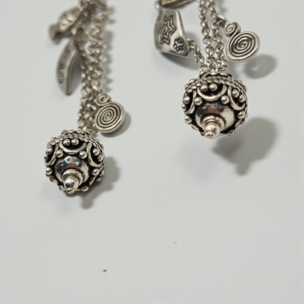 ​Vtg Misteria Sterling Silver Earrings 3.25 Long Shoulder Duster Fish Charms 19g