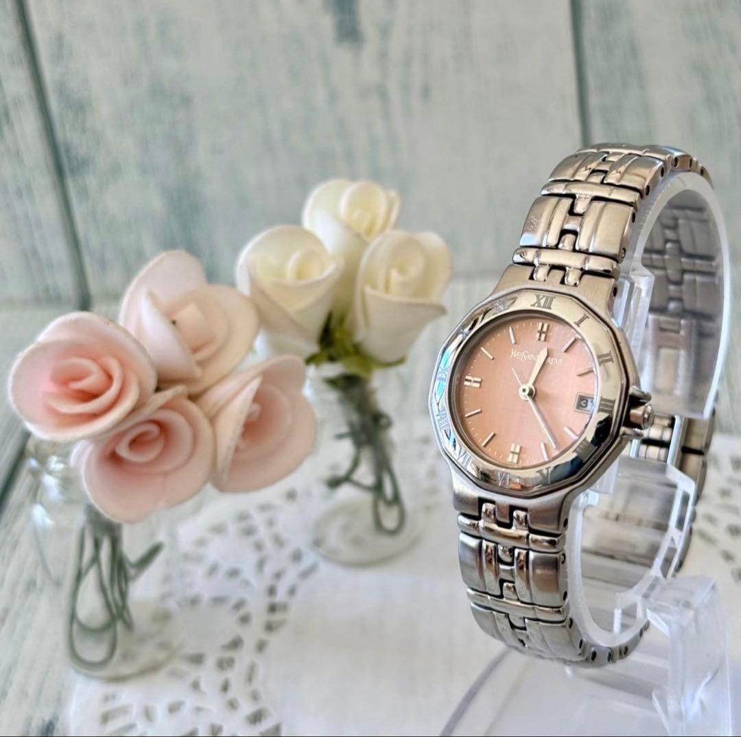Yves Saint Laurent Ladies Watch 0.98in Wrist 16cm 6.3in Salmon Pink 25mm Japan