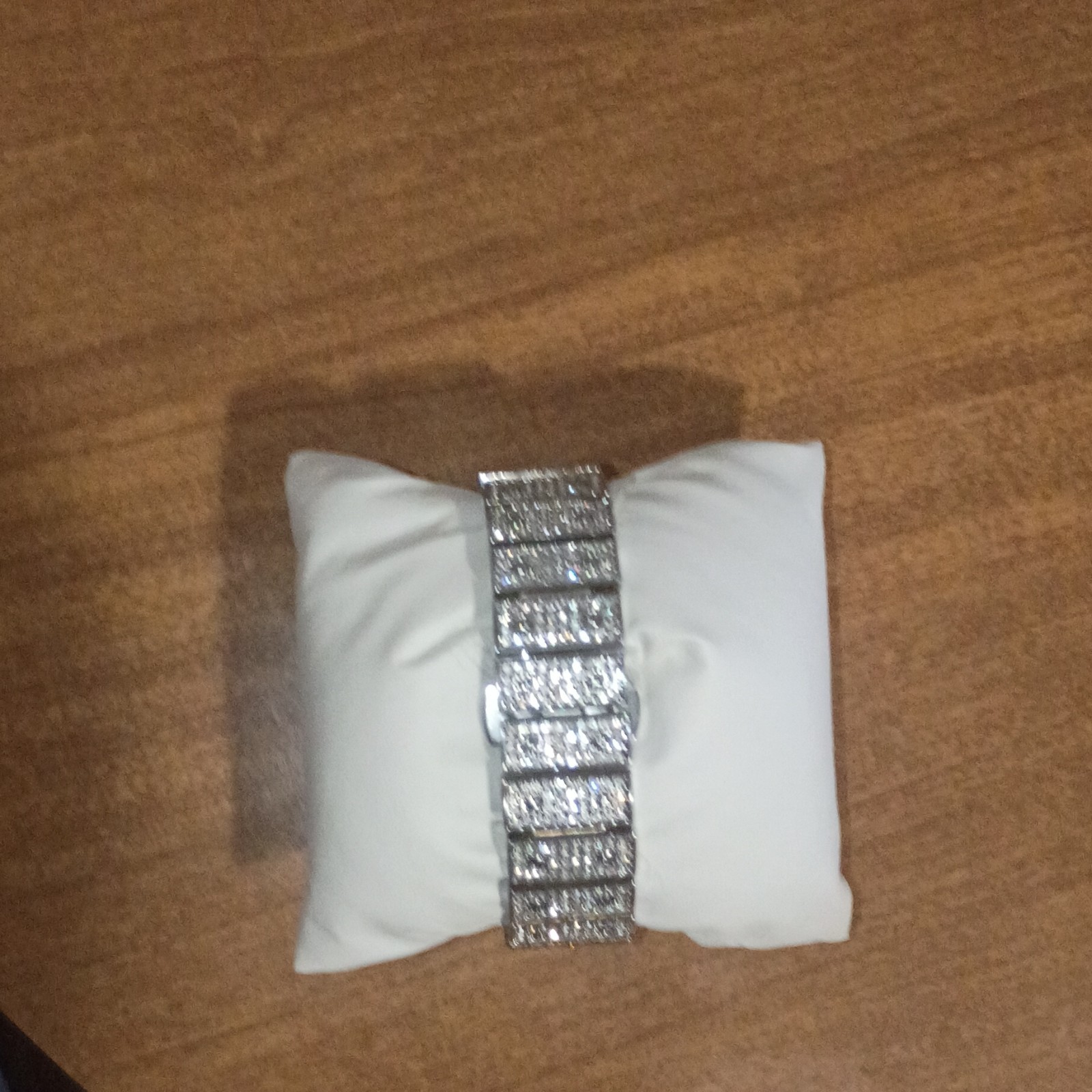 Square Analog Wristwatch Roman Numerals Rhinestone Bezel Silver Bracelet Box