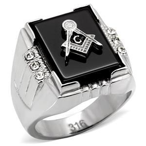 MASONIC MASON SILVER SQUARE BLACK RHODIUM CRYSTAL #2 RING SIZE 8 9 10 11 12 13