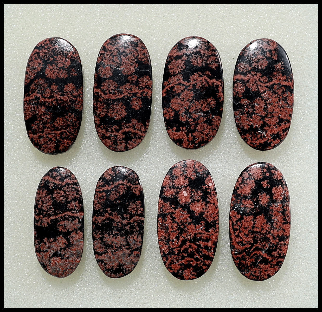 Cherry Blossoms In Lava~ 8 PC Natural Flower Obsidian 28mm-30mm Oval Cabochons