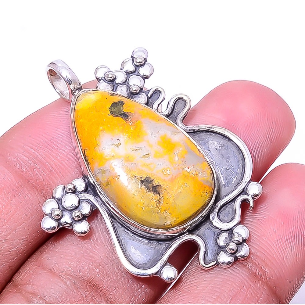 Natural Bumble Bee Jasper Oxidised 925 Sterling Silver Pendant 1.72″ P32