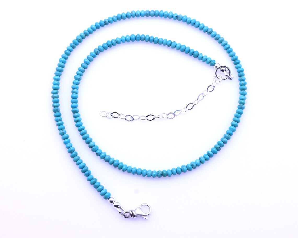 Blue Green Small Seed Bead Arizona Turquoise Necklace, Tiny Delicate Dainty 3mm