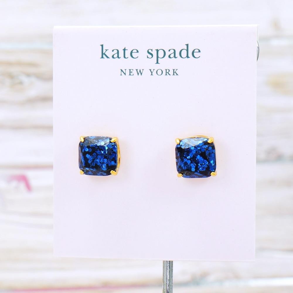 NWT Kate Spade square glitter studs earring Dark Navy Blue Mini