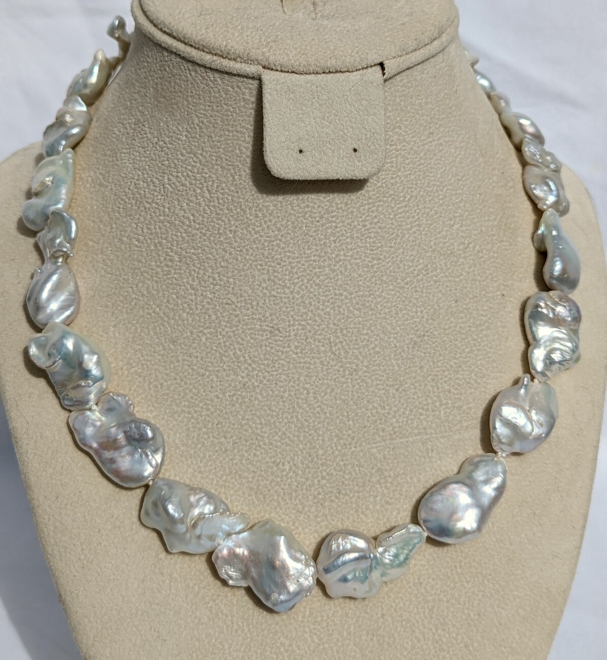 Genusis 15-30mm White Pearl Baroque Cultured Freshwater Necklace Rhodium Over SS