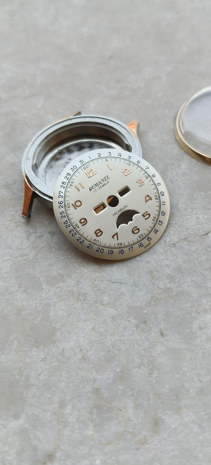 40s VALJOUX 89 TRIPLE DATE MOON PHASE STEEL/GOLD CASE & DIAL WATCH WATCHES 30mm