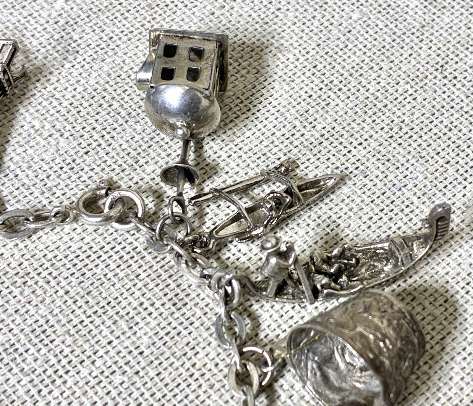 Vtg 800 Silver Charm Bracelet 900 Charms Travel Italy Europe Gondola Eiffel 50g