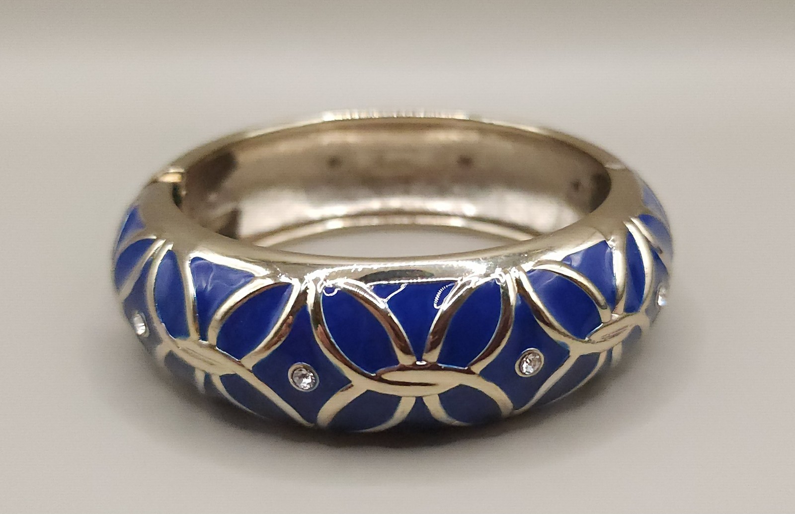Sequin New York Blue Enamel Hinged Bangle Bracelet Crystal Accent Nordstrom 7″