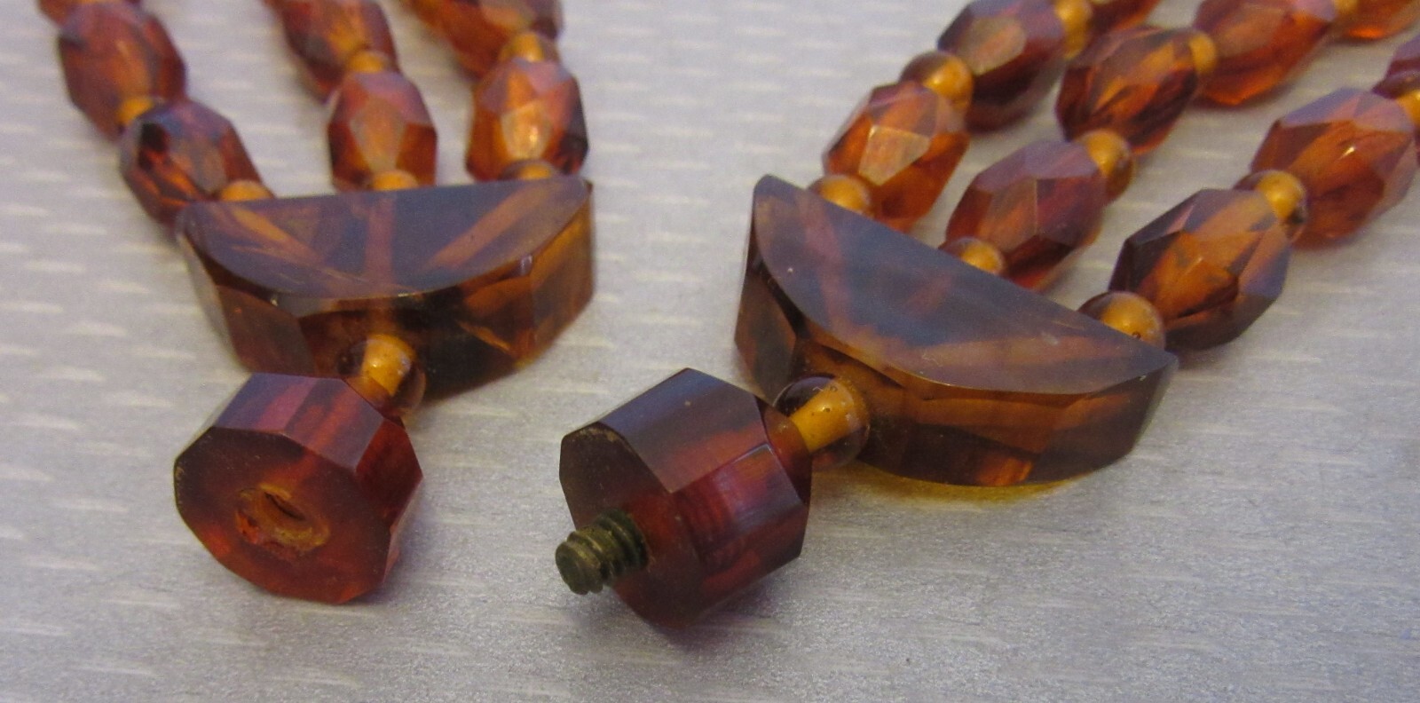 vintage Bakelite Bead Multicolor Clear Amber Triple Strand Necklace TESTED 153g