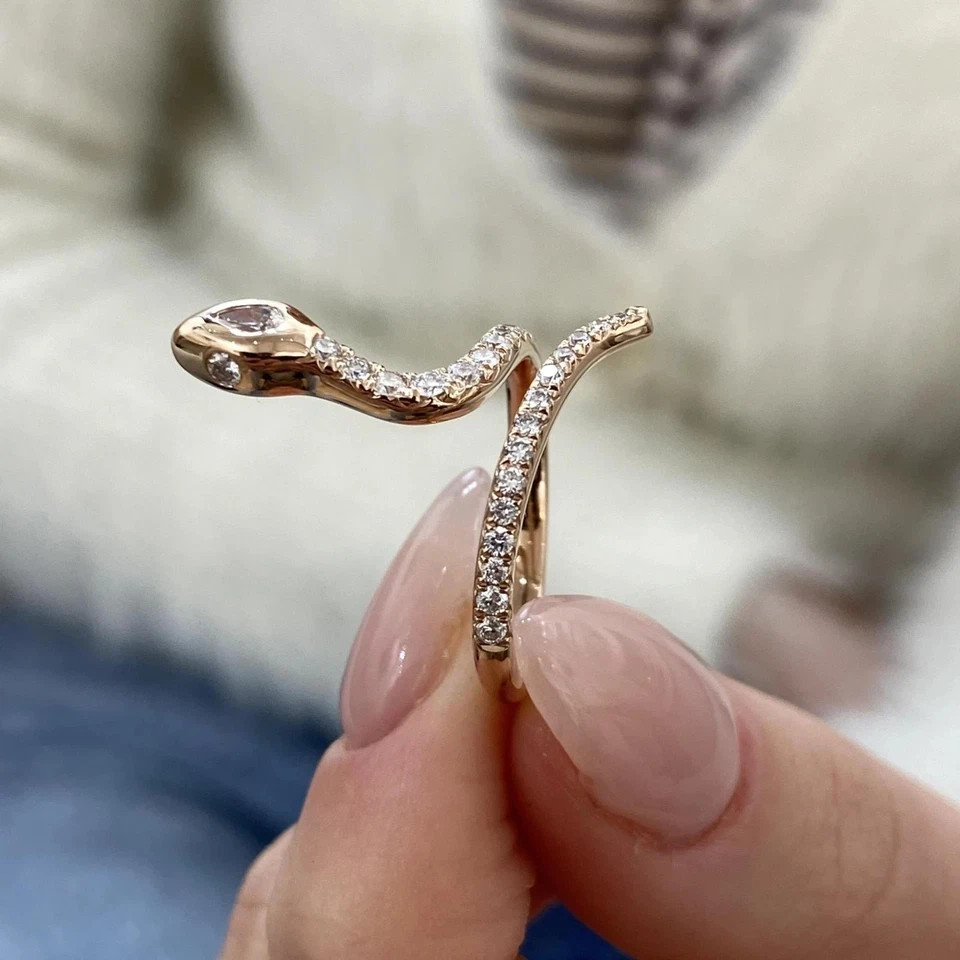 Wedding Round Cut 0.3 Ct 14k Rose Gold Diamond Snake Band Lab Grown VVS E F CVD