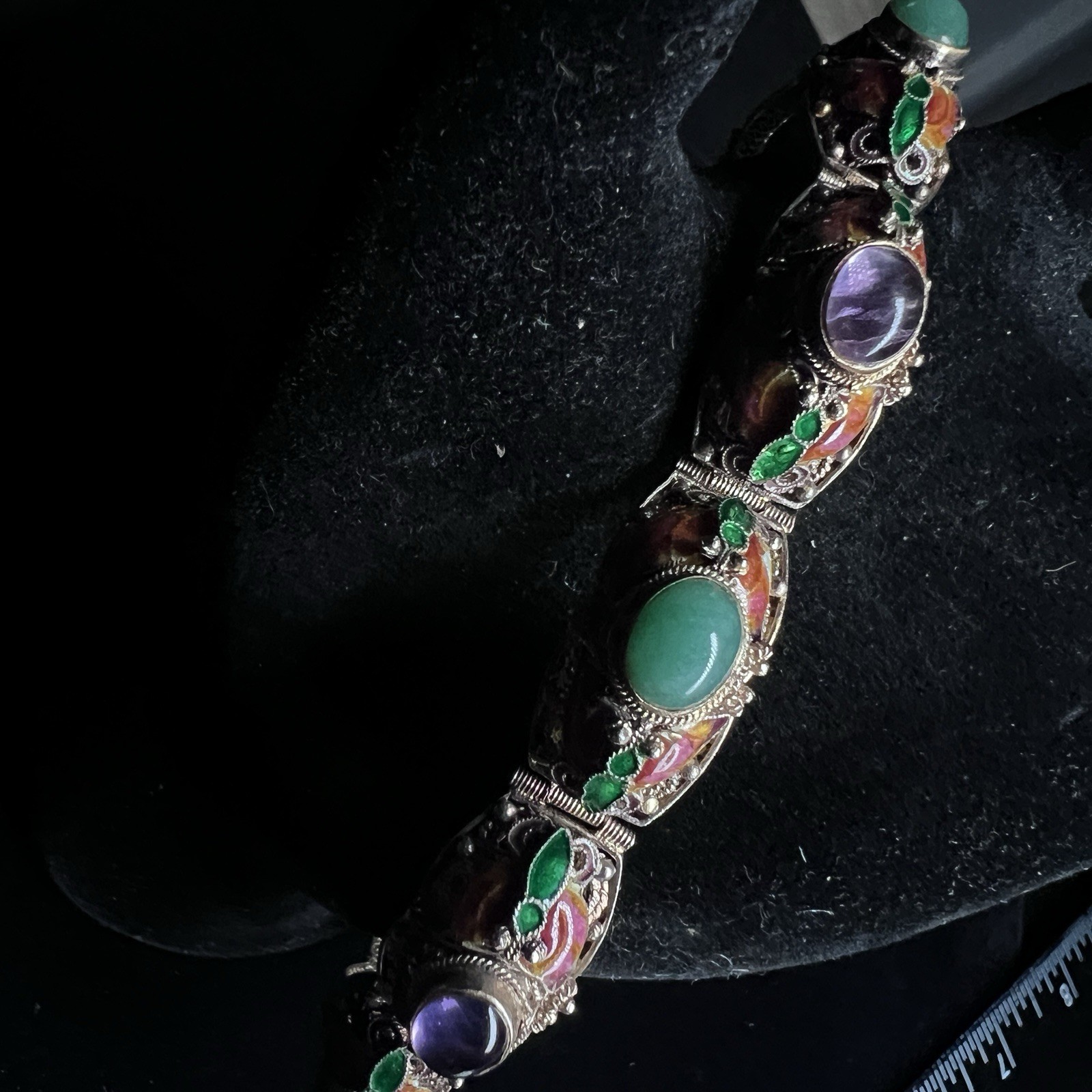 Vintage Chinese Export Silver Vermeil Filigree Enamel Bracelet 7.25″ 34g