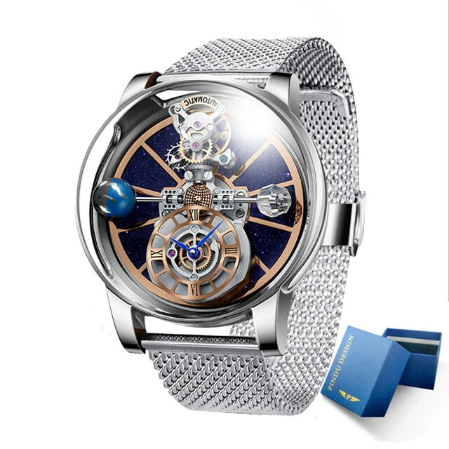 PINDU Design P5015 Men Watches Celestial Tourbillion Astronomi 5ATM Leather