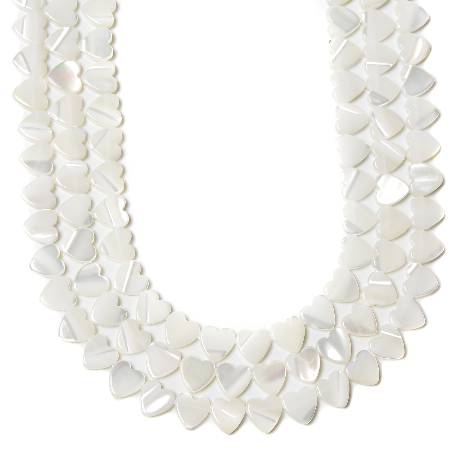 White Mother of Pearl MOP Shell Horizontal Drilled Heart 6mm to 12mm 15.5” Strd