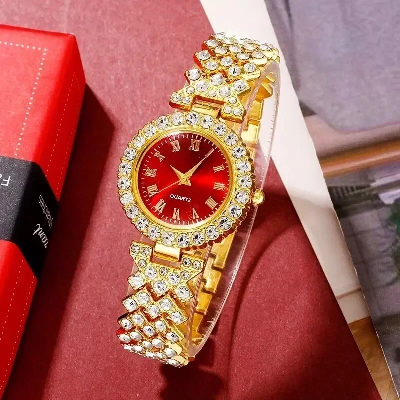 Women 4 Jewelry Set Watch & Bracelet & Ring & Earrings & Necklace Fashion Gift