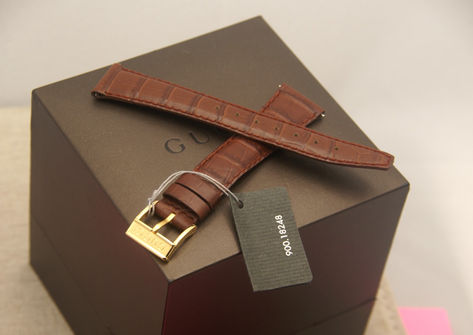 New Gucci 18 MM Dark Brown Croco Grain Genuine Leather Strap – Reg Size – 18.102