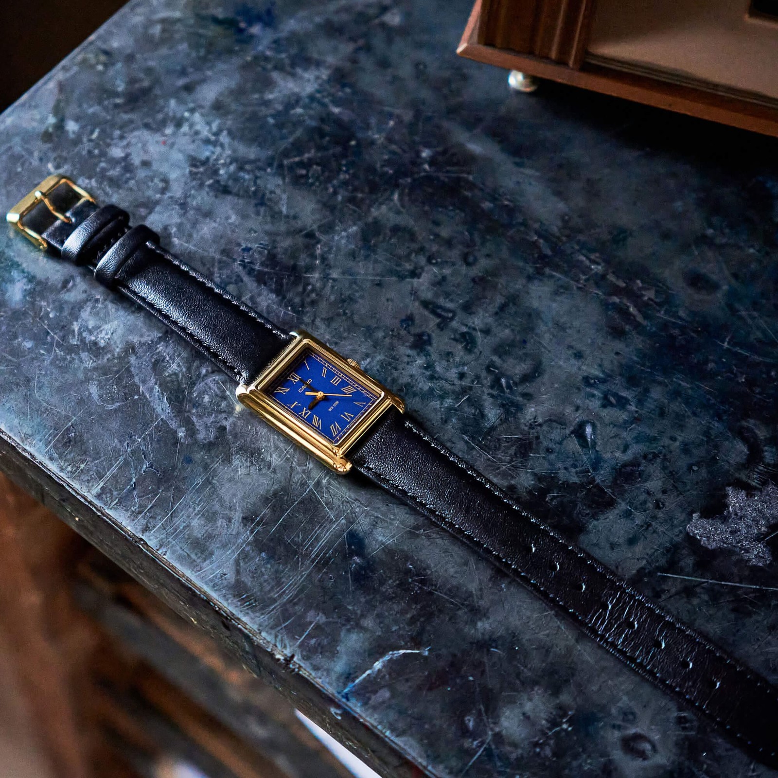 Vintage CASIO LTP-B165GL-2BVEF Genuine Leather Black Blue Gold Gold Women’s Watch