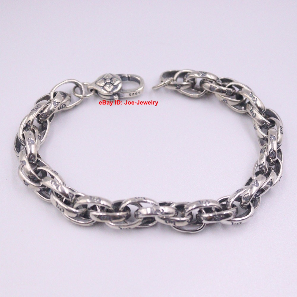 Real 925 Sterling Silver Bracelet 8.5mm Siz-word Oval Link Men’s Chain 8.26″ L