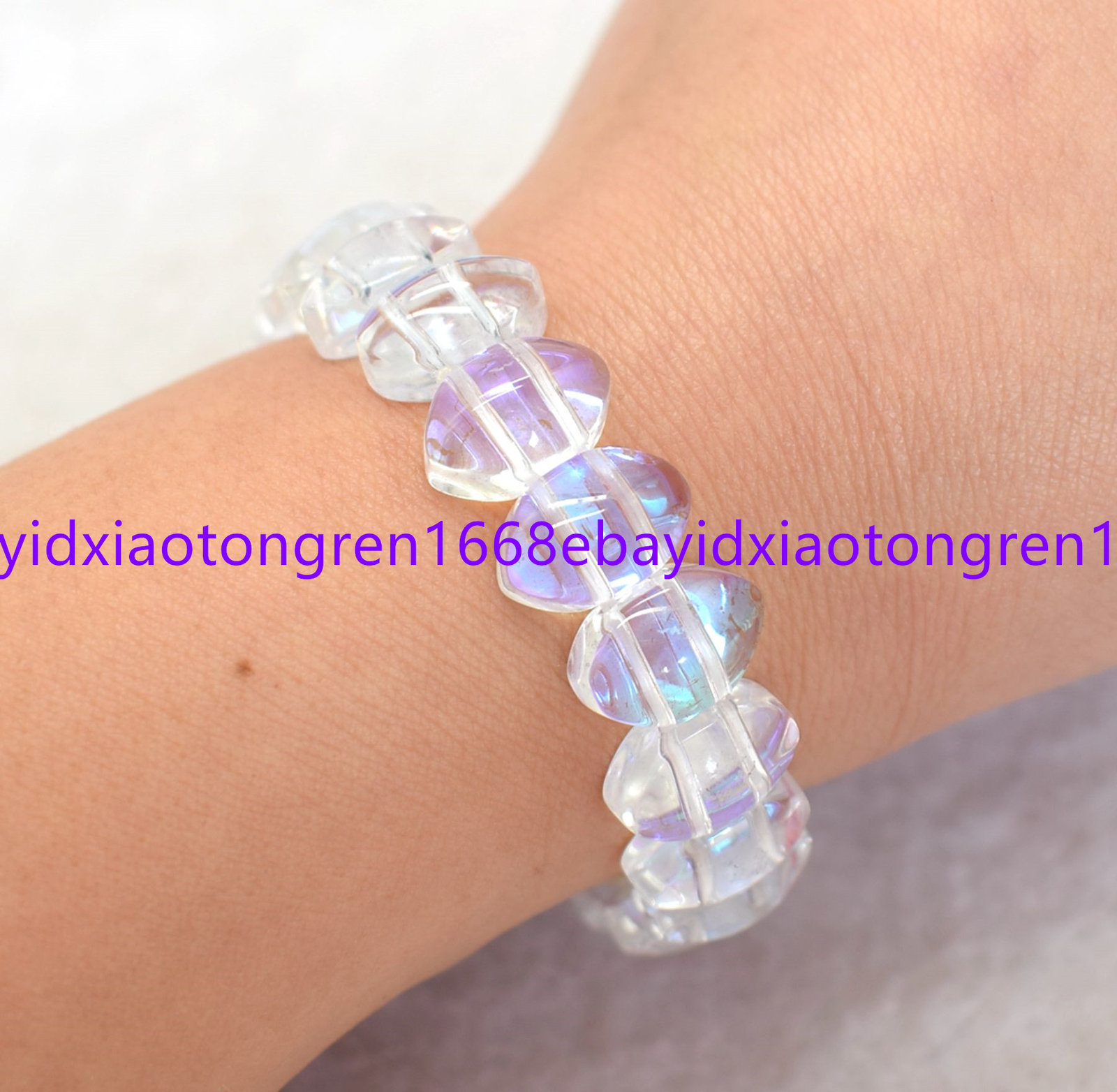 Natural White Rainbow Moonstone Gemstone Jewelry Bangle Bracelets 7.5 Inch