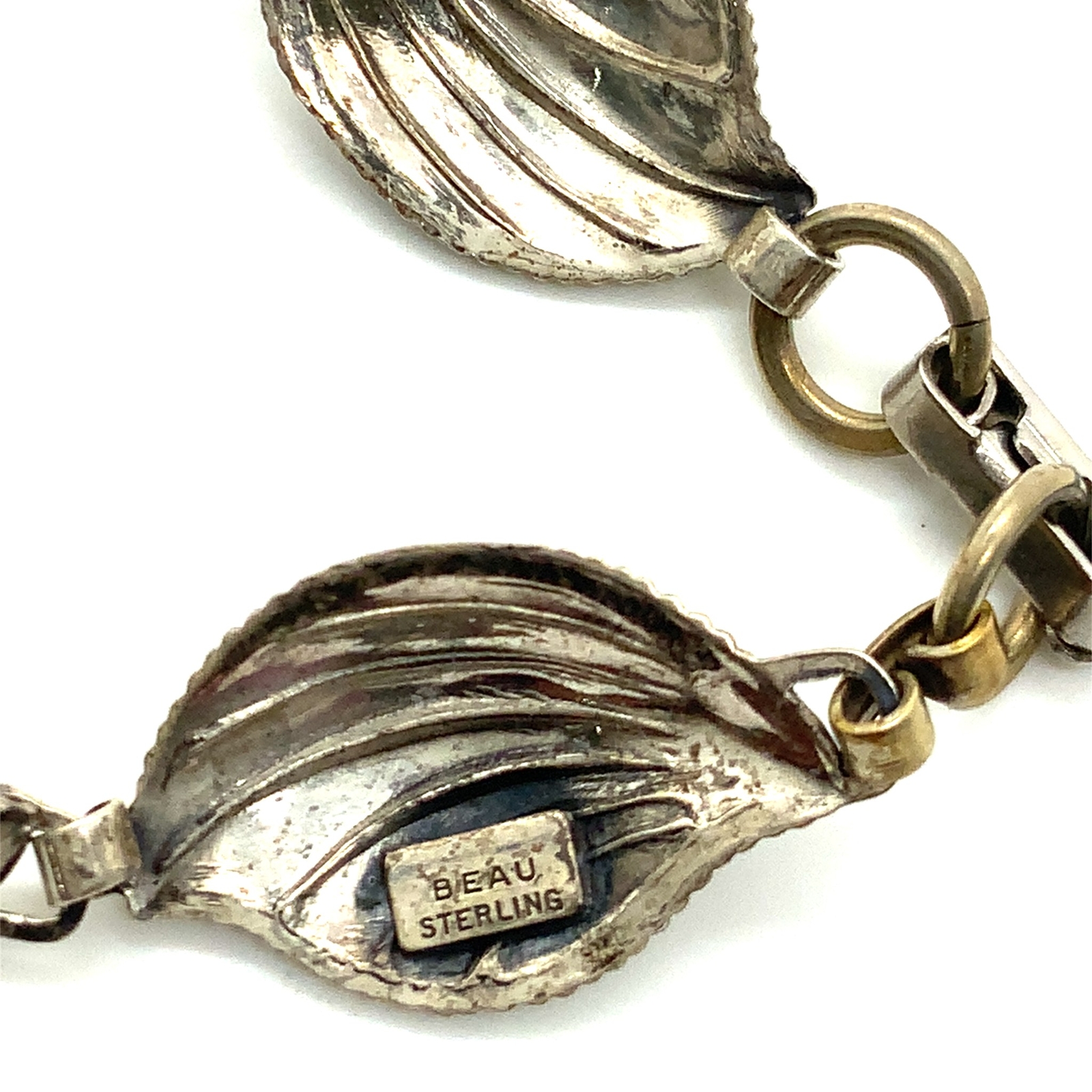 Vtg Sterling Silver Signed Beau Carved Shell Shape Pattern Link Bracelet 6 3/4