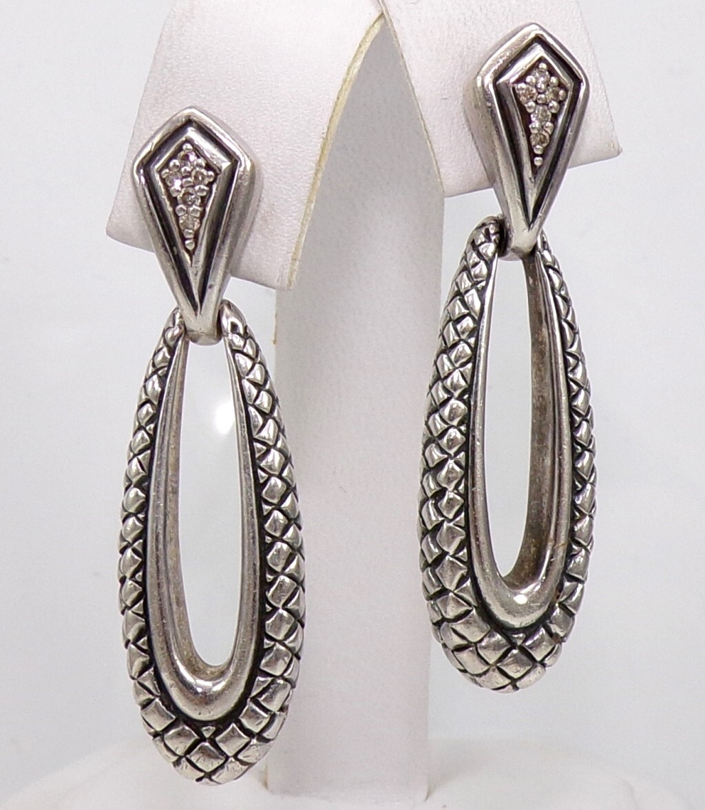 Scott Kay Sterling Silver Diamond Drop Dangle Door Knocker Post Earrings LMK2