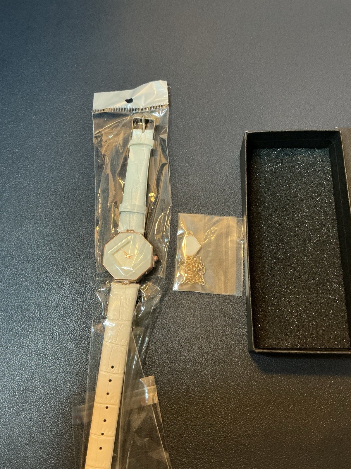 Women’s Rose Gold Tone Analog Quartz Dress Watch Octagon Case White Strap Box