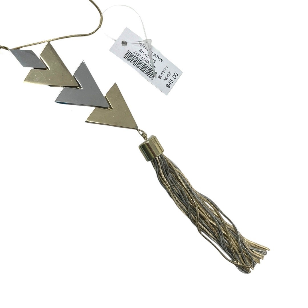 White House Black Market Gold & Silver ToneChevron Tassel Necklace 18” NWT