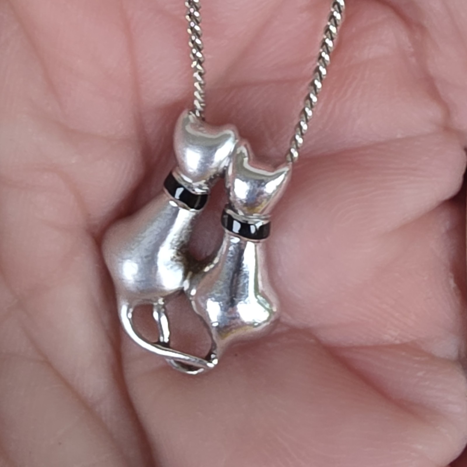 Two Cats Pendant Necklace – 925 Sterling Silver 18 To 20 Inches