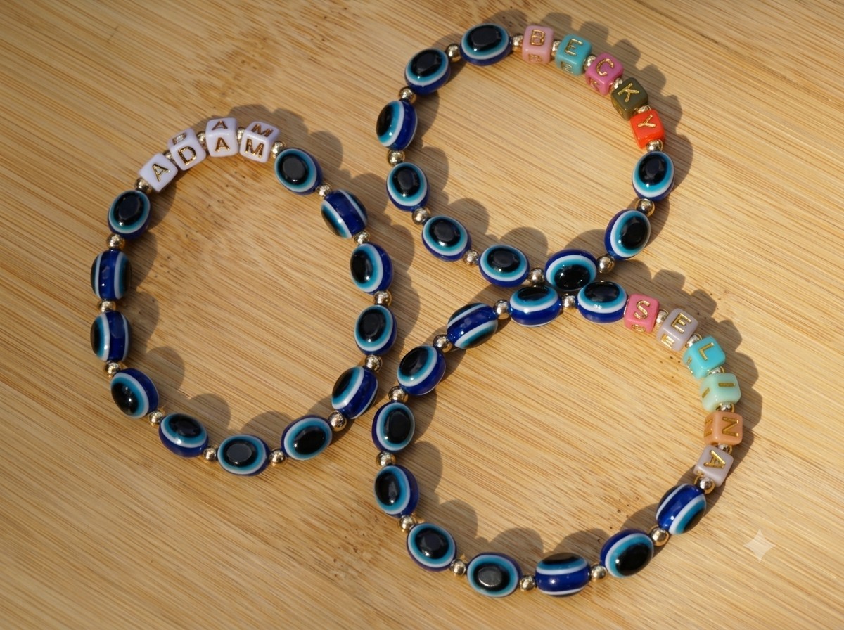 Custom Name Personalise Evil Eye Bracelet, Customise Bracelet, Name Bracelet