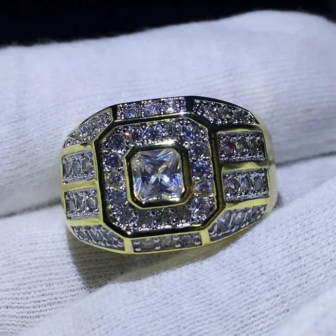 Hip Hop Rock Ring Men Women Luxury Gold Color Zinc Alloy Rhinestone Zircon
