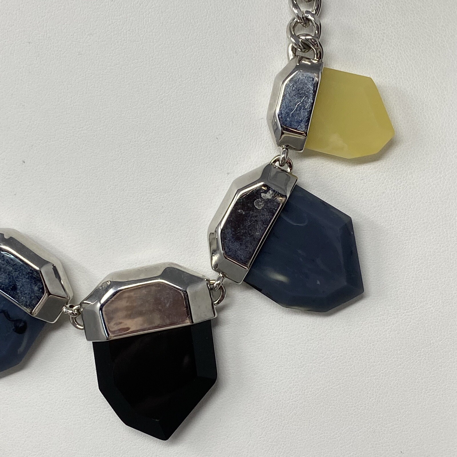 Designer Necklace Gray Black Yellow Faux Stone Acrylic French Connection Chunky