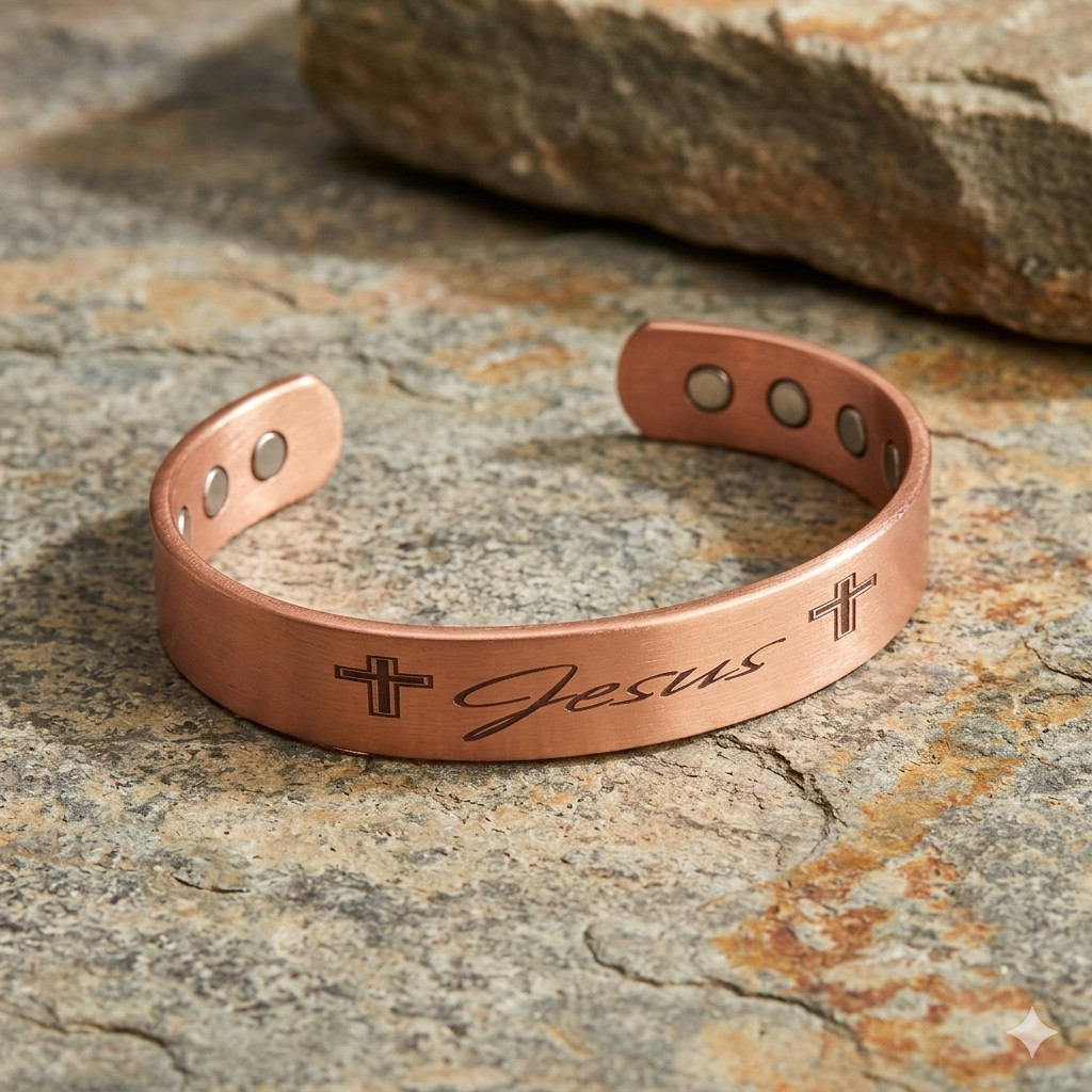Pure Solid Copper Magnetic Bracelet Arthritis Pain Therapy 12mm Cuff Jesus Cross