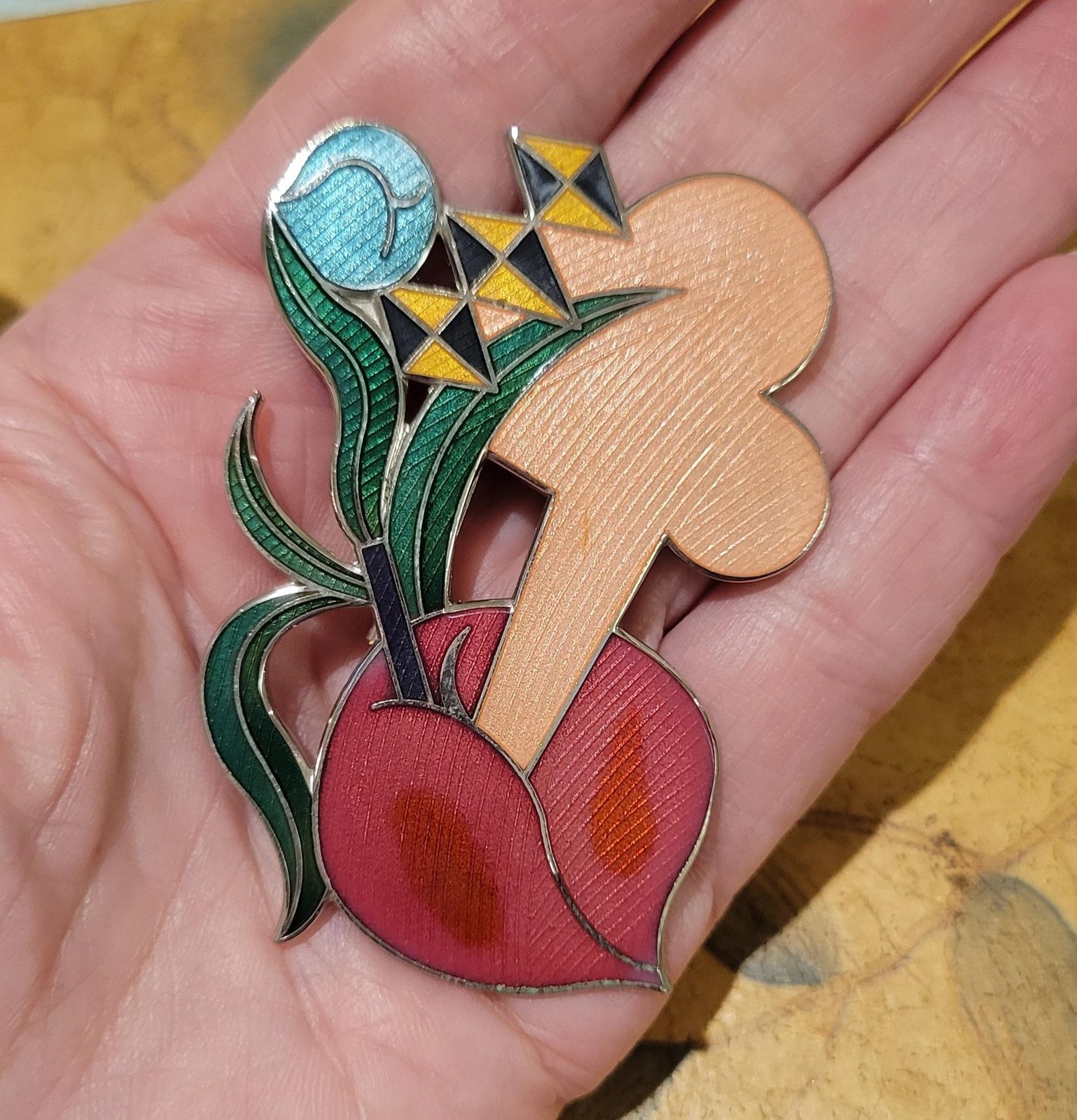 Peter Shire for ACME Studios “Wilcox” Brooch — Memphis Milano, 1985 Cloisonné