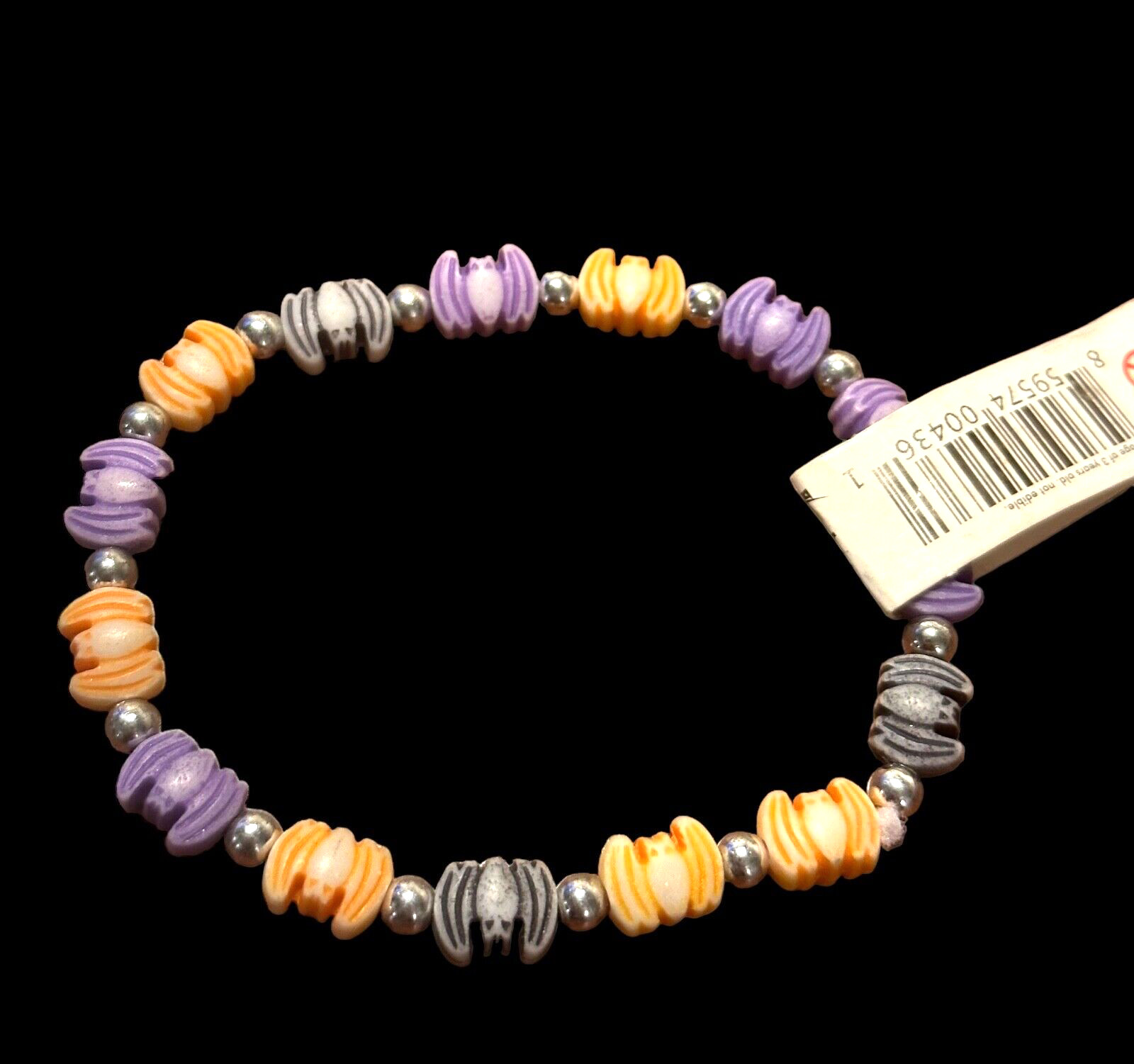 Trrtlz Halloween stretch bracelet- BAT charms- black white purple orange- petite