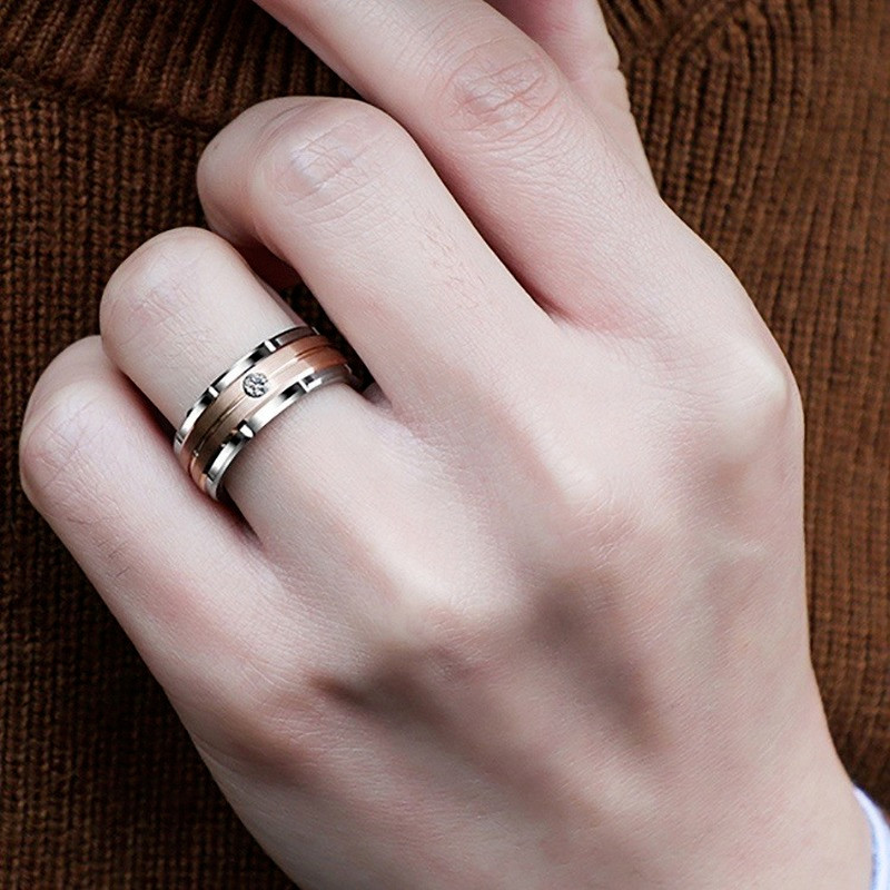 Rose Gold Tone Ring Zircon Stones Hollow Carved Band Engagement Women Jewelry