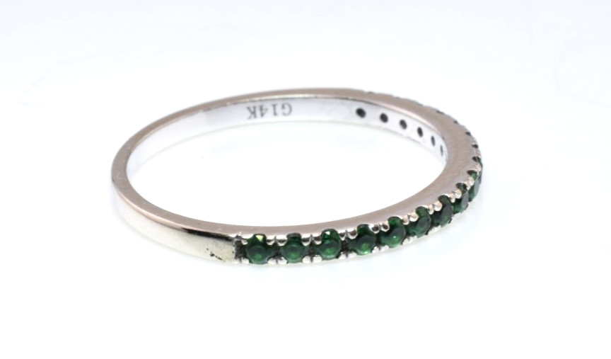 Emerald Stacking Band Ring in 14k White Gold .35 Carats Size 5.5