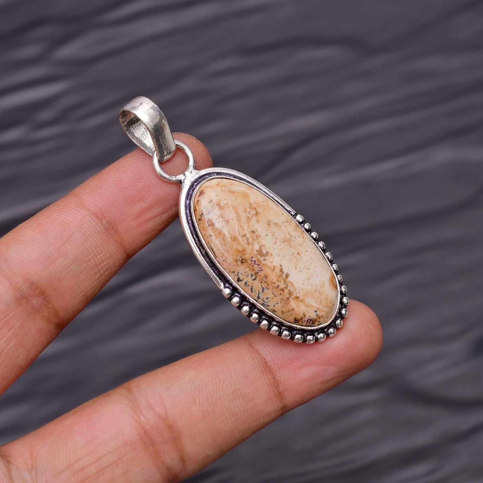 Picture Jasper Gemstone 925 Sterling Silver Jewelry Pendant 2.04″